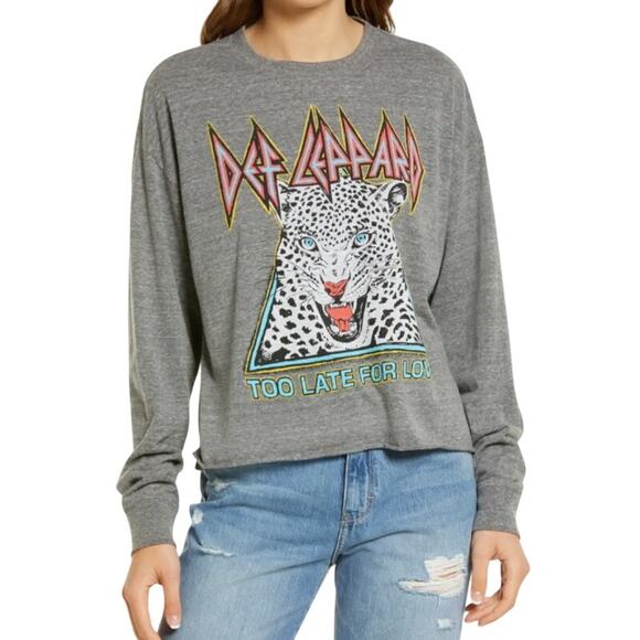 Daydreamer Def Leppard Graphic Oversized T-shirt Size XS Gray Long Sleeve Rock - Picture 1 of 11